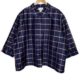 Vintage Linea by Louis Dell'Olio 100% Silk Navy & Pink Plaid Button Up Shirt, 3X